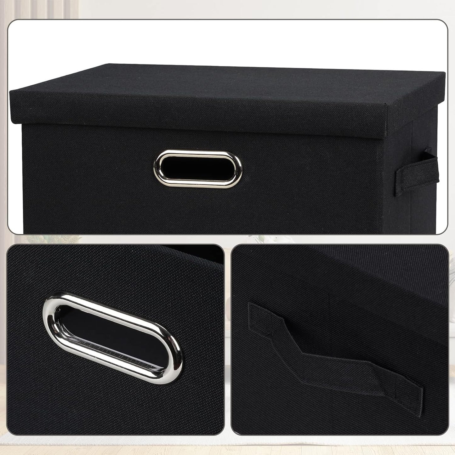 Medium 15" 21 Quart Collapsible Stackable Storage Bins with Lids, 3 Packs Black Foldable Fabric