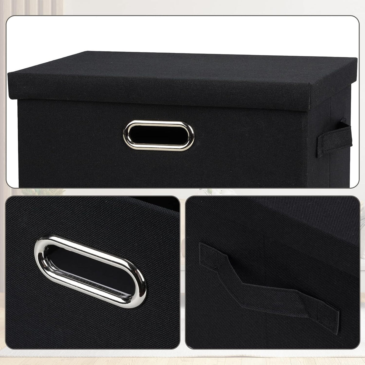 Medium 15" 21 Quart Collapsible Stackable Storage Bins with Lids, 3 Packs Black Foldable Fabric
