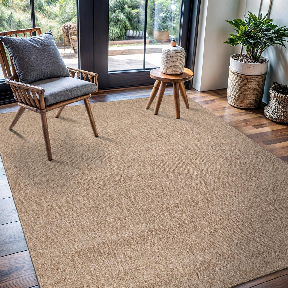 CAMILSON Easy Jute Rug 4x6, Indoor Outdoor Natural Color Fiber Area Rugs for Living Room Patio and