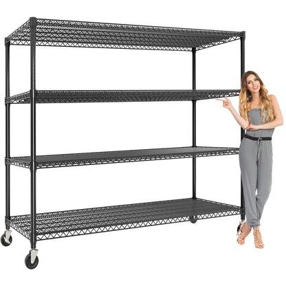 Metal Storage Shelving with Wheels, 4 Tiers Heavy Duty Rolling Storage Shelves with Adjustable Wire