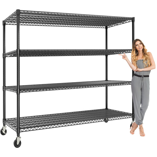 Metal Storage Shelving with Wheels, 4 Tiers Heavy Duty Rolling Storage Shelves with Adjustable Wire