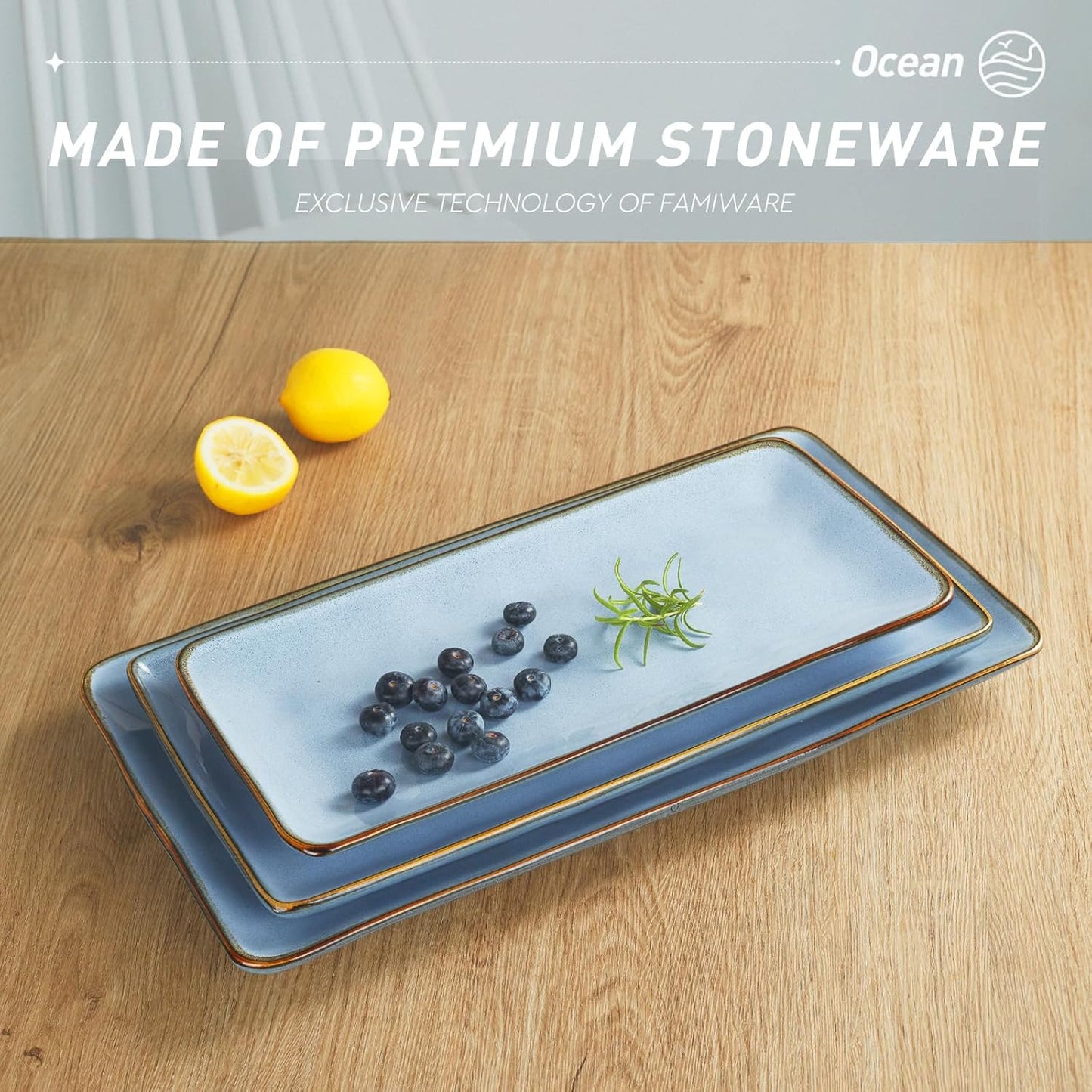 famiware Serving Platter, Rectangular 15.67/14.1/12.6inch Serving Dishes for Entertaining, Reactive