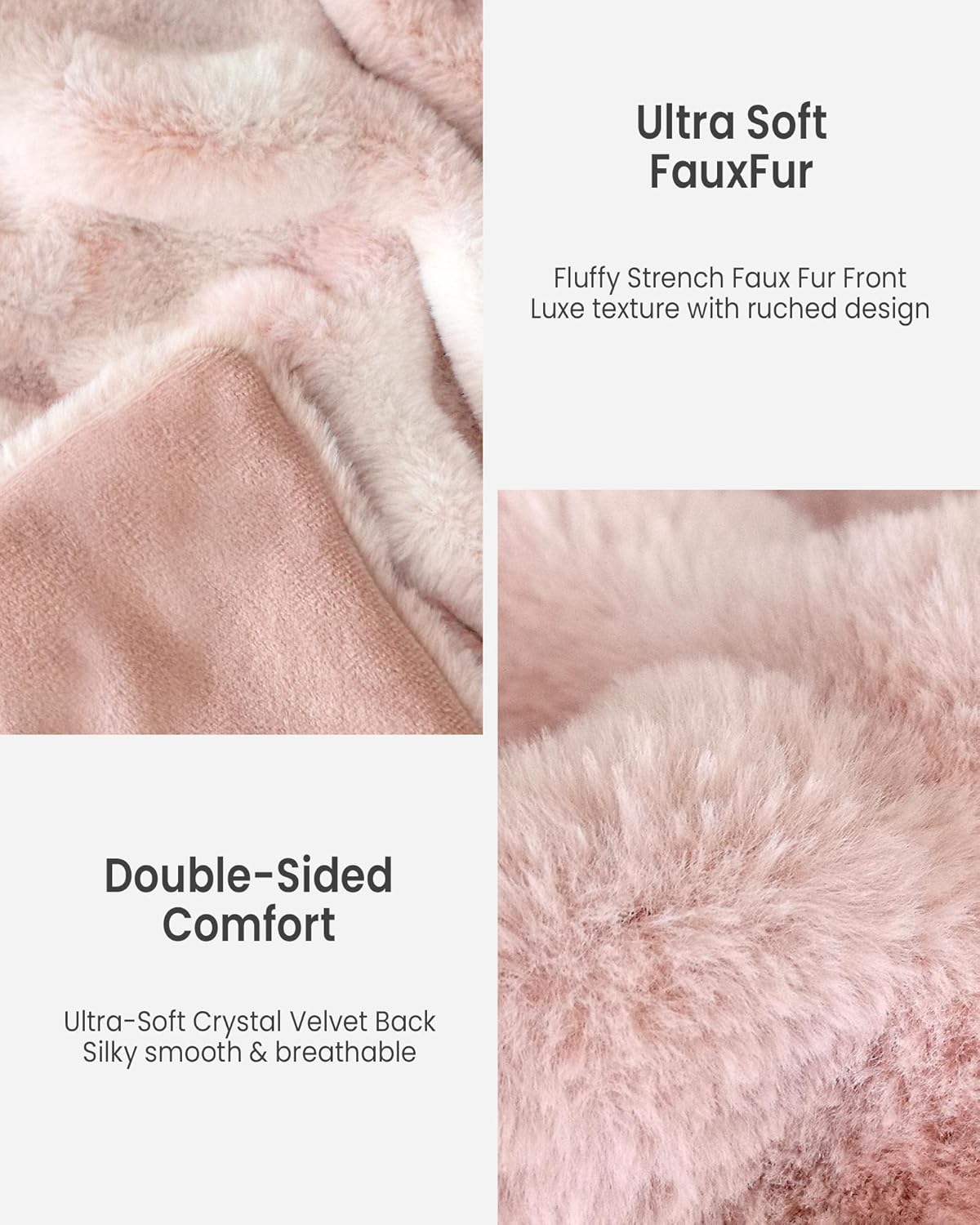 Faux Fur Blanket, Twin Size Oversized Throw Blanket for Couch, Fluffy Blanket with Stretch Ruched