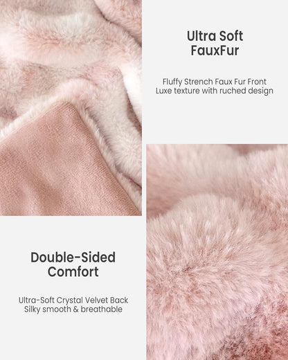 Faux Fur Blanket, Twin Size Oversized Throw Blanket for Couch, Fluffy Blanket with Stretch Ruched