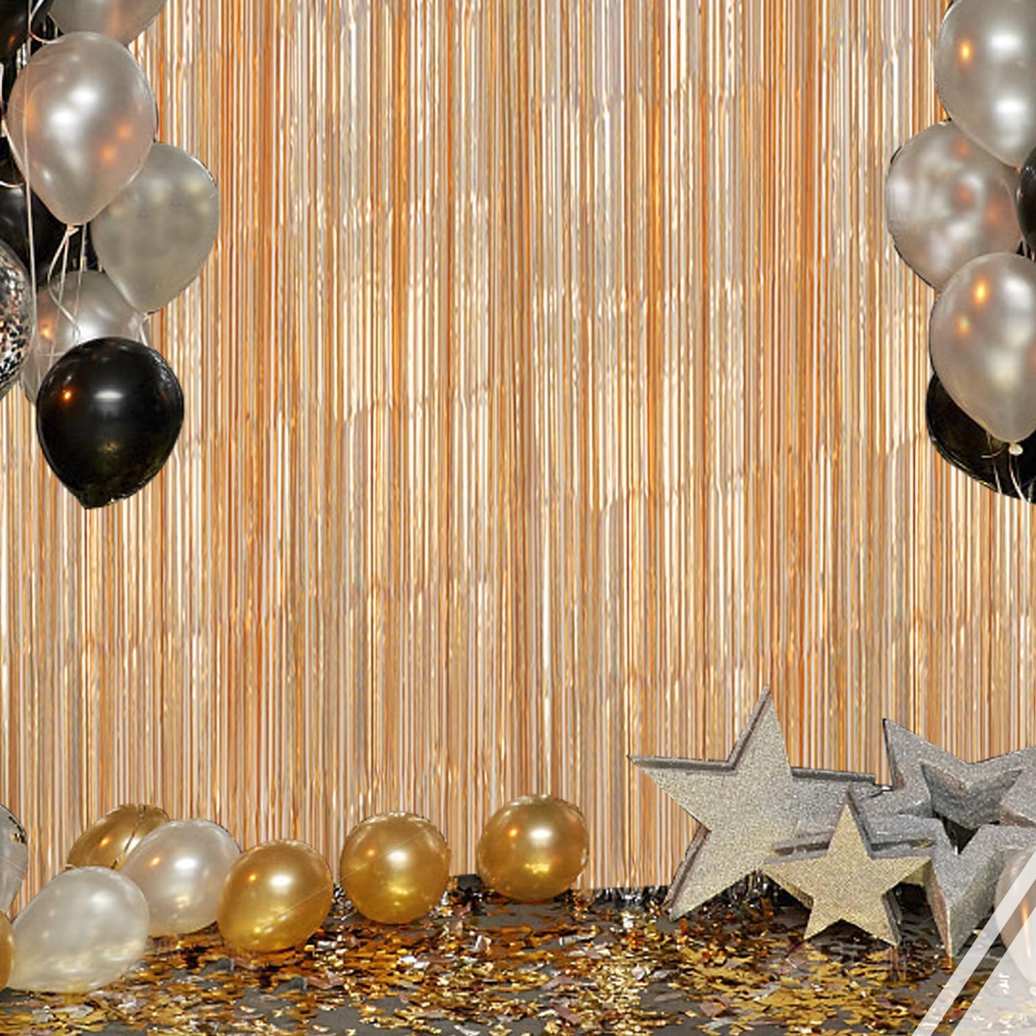 3 Pack Foil Fringe Backdrop - Laser Champagne Shiny Tinsel Curtains for Party Decoration/Photo