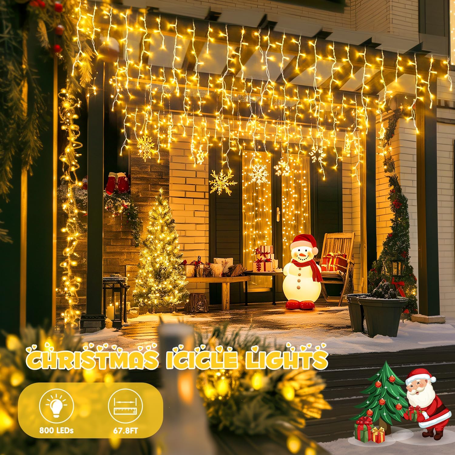 JMEXSUSS Christmas Icicle Lights for Outside-800 LED Warm White Icicle Lights Outdoor Waterproof