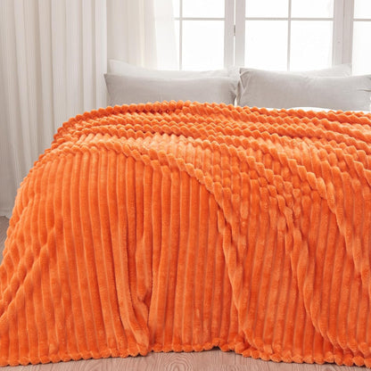 NEWCOSPLAY Super Soft Fall Queen Blanket Orange Premium Silky Flannel Fleece 3D Ribbed Jacquard