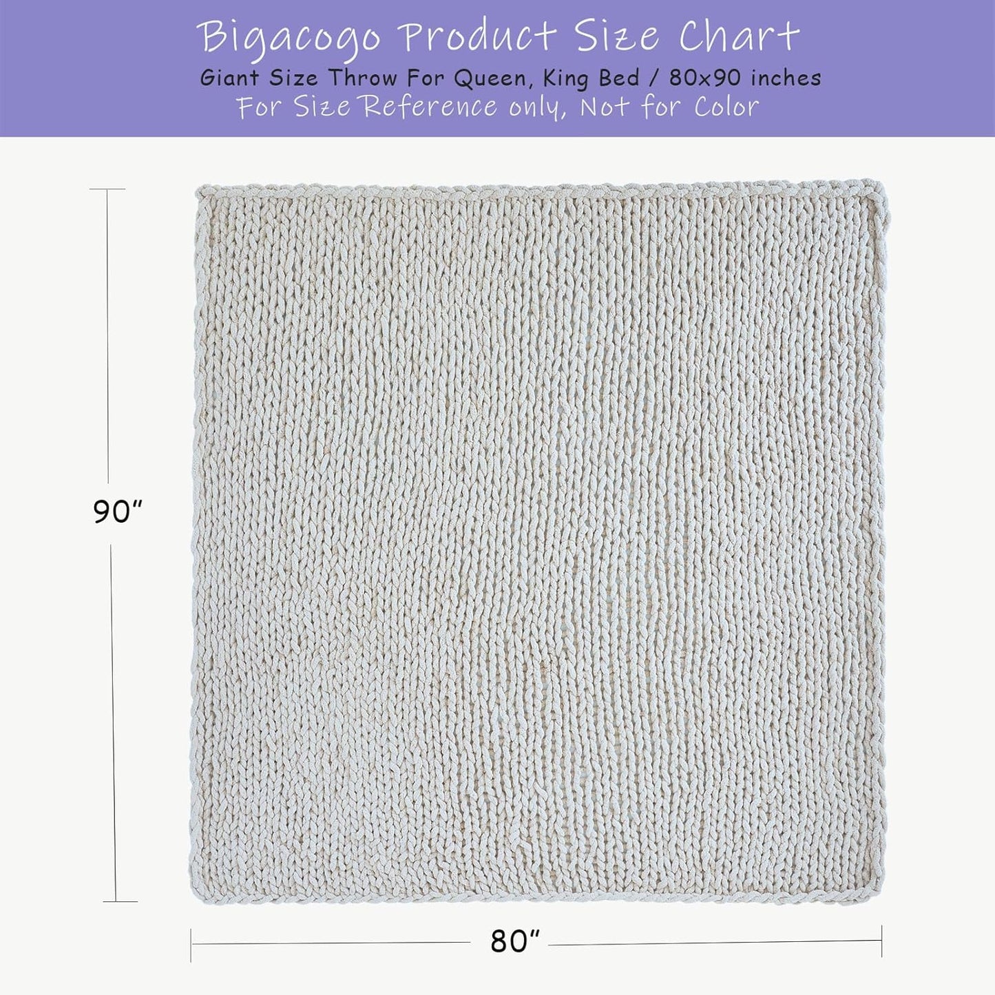 Bigacogo Chunky Knit Throw Blanket for Couch, 80x90 inches, 100% Hand Knitted with Thick Jumbo
