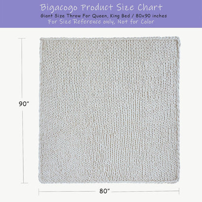 Bigacogo Chunky Knit Throw Blanket for Couch, 80x90 inches, 100% Hand Knitted with Thick Jumbo