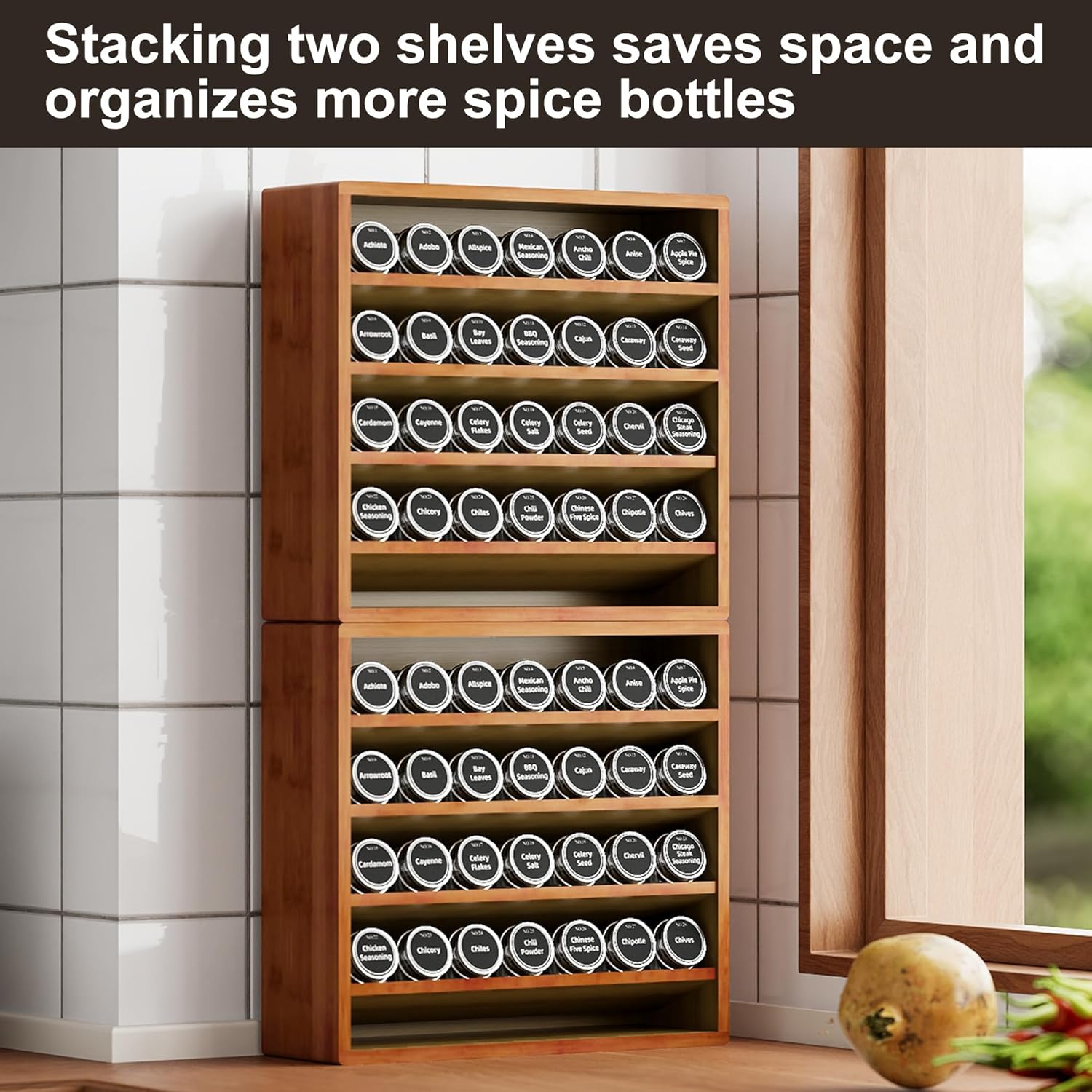 Orimade 4 Tier Spice Rack Organizer for Cabinet, Freestanding Bamboo Seasoning Rack for Countertop