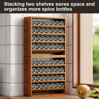 Orimade 4 Tier Spice Rack Organizer for Cabinet, Freestanding Bamboo Seasoning Rack for Countertop