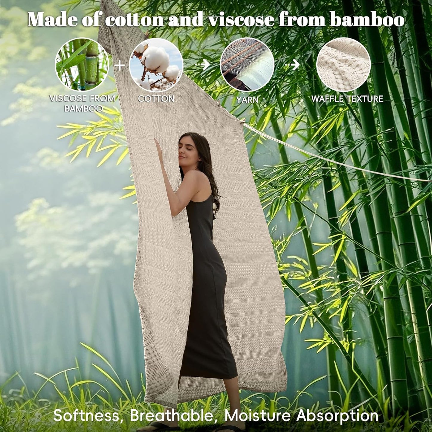 PHF Cooling Waffle Blanket King Size, Lightweight 60% Rayon Derived from Bamboo & 40% Cotton