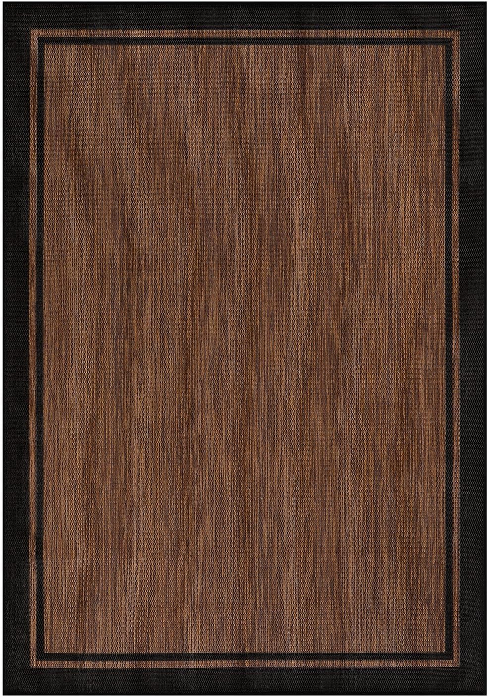 CAMILSON Indoor Outdoor Rug, 5x7 Bordered Nut Brown Black Modern Area Rugs for Indoor and Outdoor