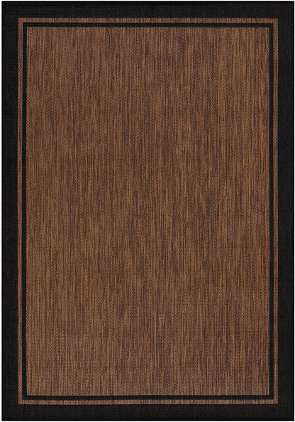 CAMILSON Indoor Outdoor Rug, 5x7 Bordered Nut Brown Black Modern Area Rugs for Indoor and Outdoor