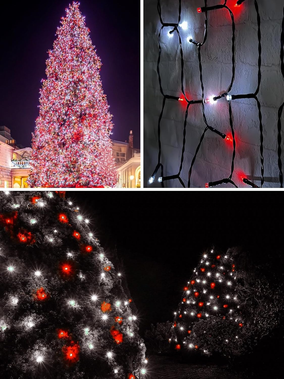 4-pack Red and White Solar Christmas Lights Outdoor Waterproof, 400LED 132FT Solar Powered LED