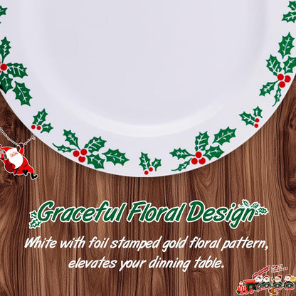 WDF 350pcs Christmas Plates and Napkins Set - Exquisite Holly Design - Christmas Dinnerware Set of