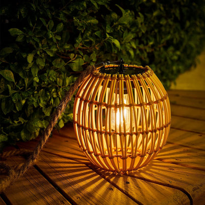 Livinlarge Hanging Solar Lantern Outdoor Waterproof, Large Solar Rattan Lantern Outdoor with Twine