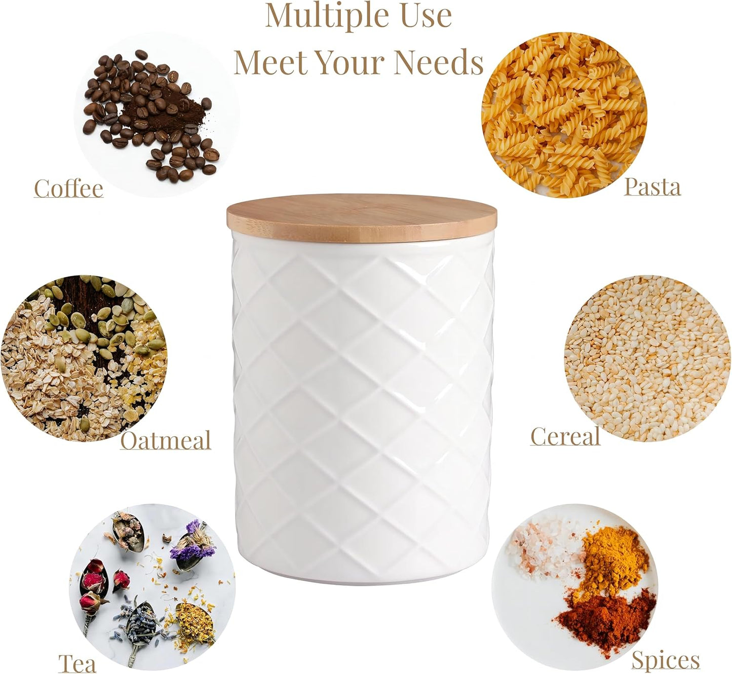 Sweejar Ceramic Canisters Sets for Kitchen Countertop, Relief Food Storage Jar with Bamboo Lid
