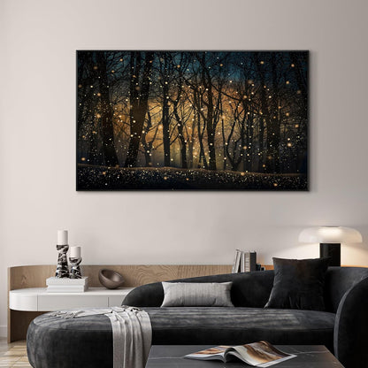 SIGNWIN 30"x60" Extra Large Framed Wall Art Magical Firefly Night Forest, Enchanted Woodland Scene