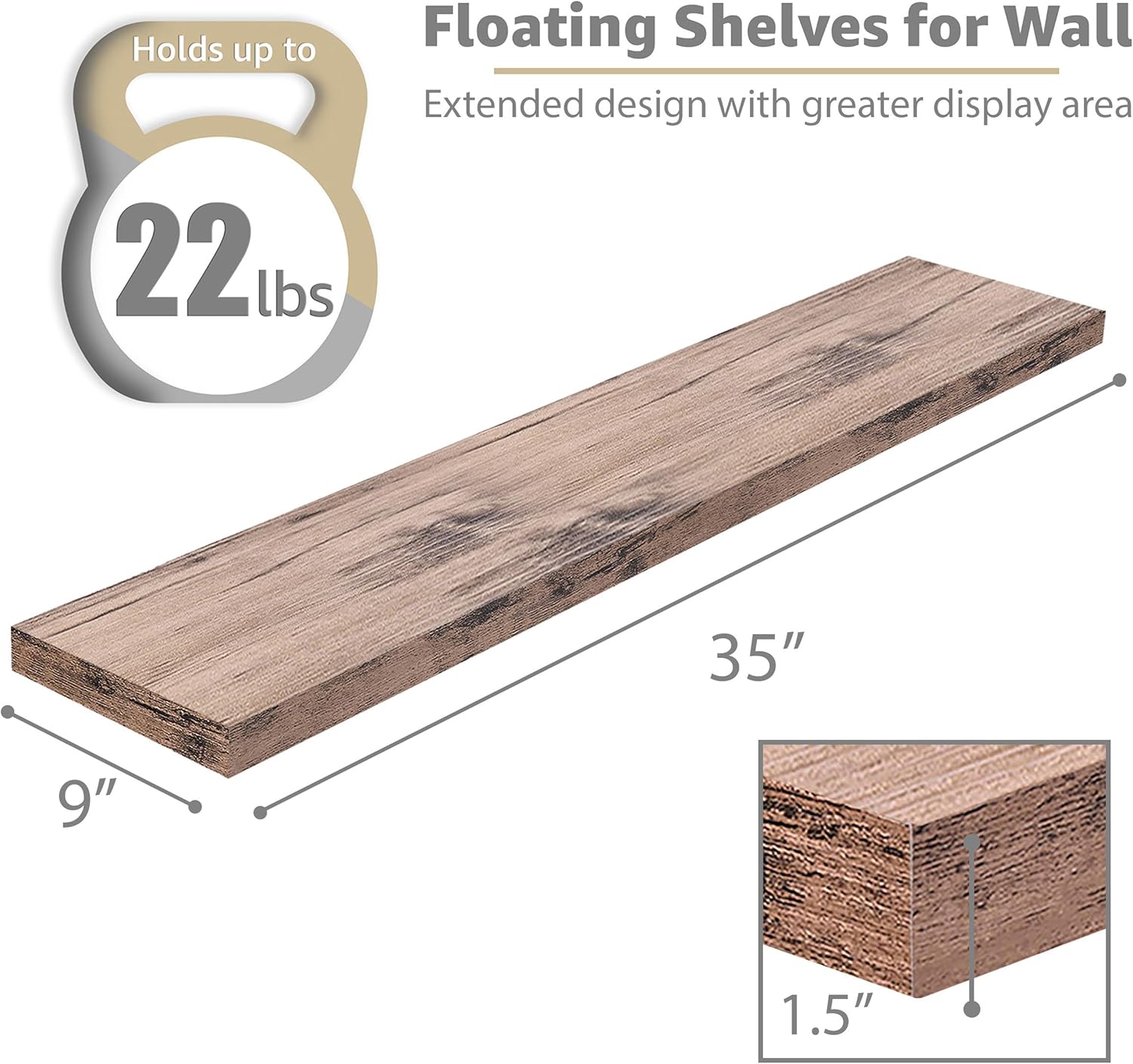 Sorbus Floating Shelves for Wall - 35 Inch Long Bathroom Shelves, Wall Decor for Bedroom, Kitchen