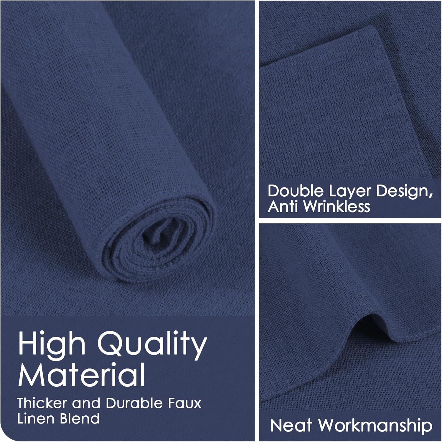 MANSPHIL Navy Blue Cloth Placemats Set of 6, Double Layer Faux Linen Place Mats Heat Resistant