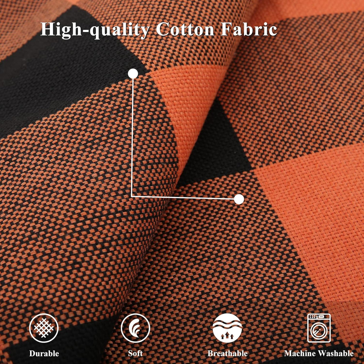 decorUhome Fall Orange and Black Decorative Throw Pillow Covers 22x22 Set of 2, Buffalo Plaid Check