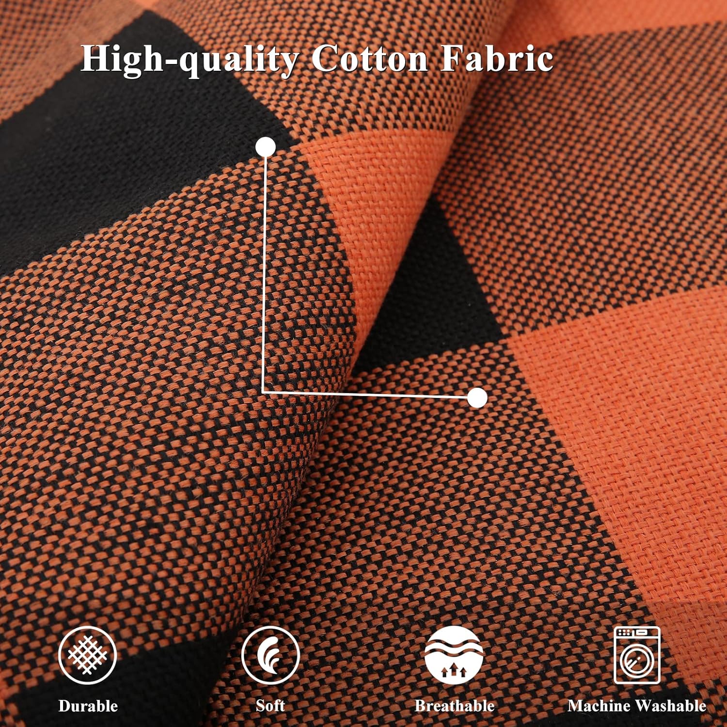 decorUhome Fall Orange and Black Decorative Throw Pillow Covers 22x22 Set of 2, Buffalo Plaid Check