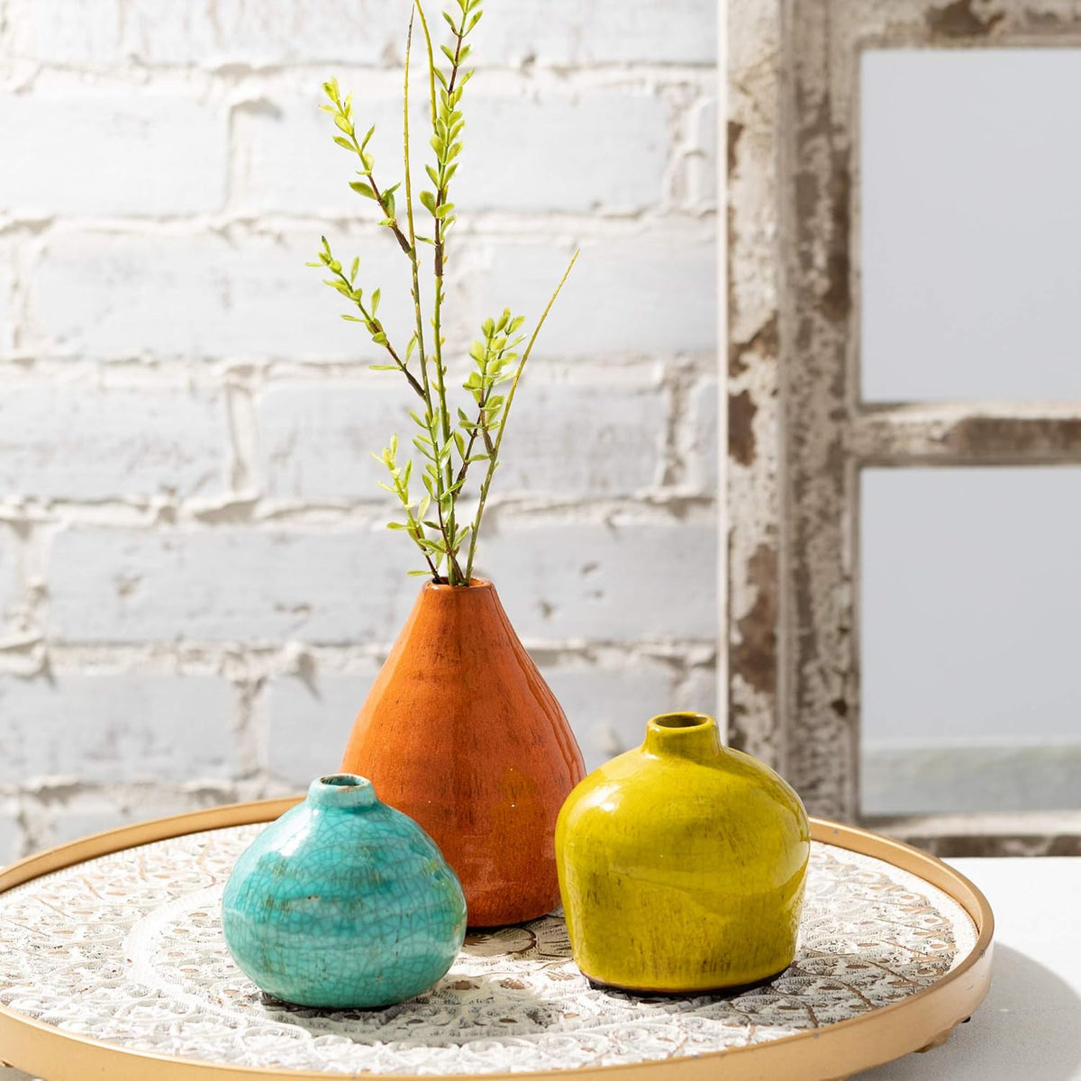 Sullivans Ceramic Vase Set- 3 Small Vases, Rustic Home Décor, Modern Farmhouses; Ideal Shelf Décor