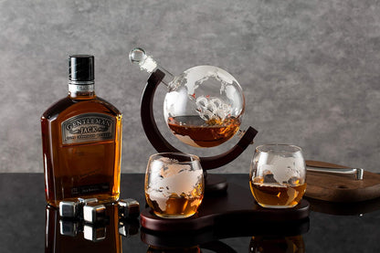 Whiskey Globe Decanter Set with 2 Glasses in Gift Box - Whiskey decanter for Liquor, Whiskey