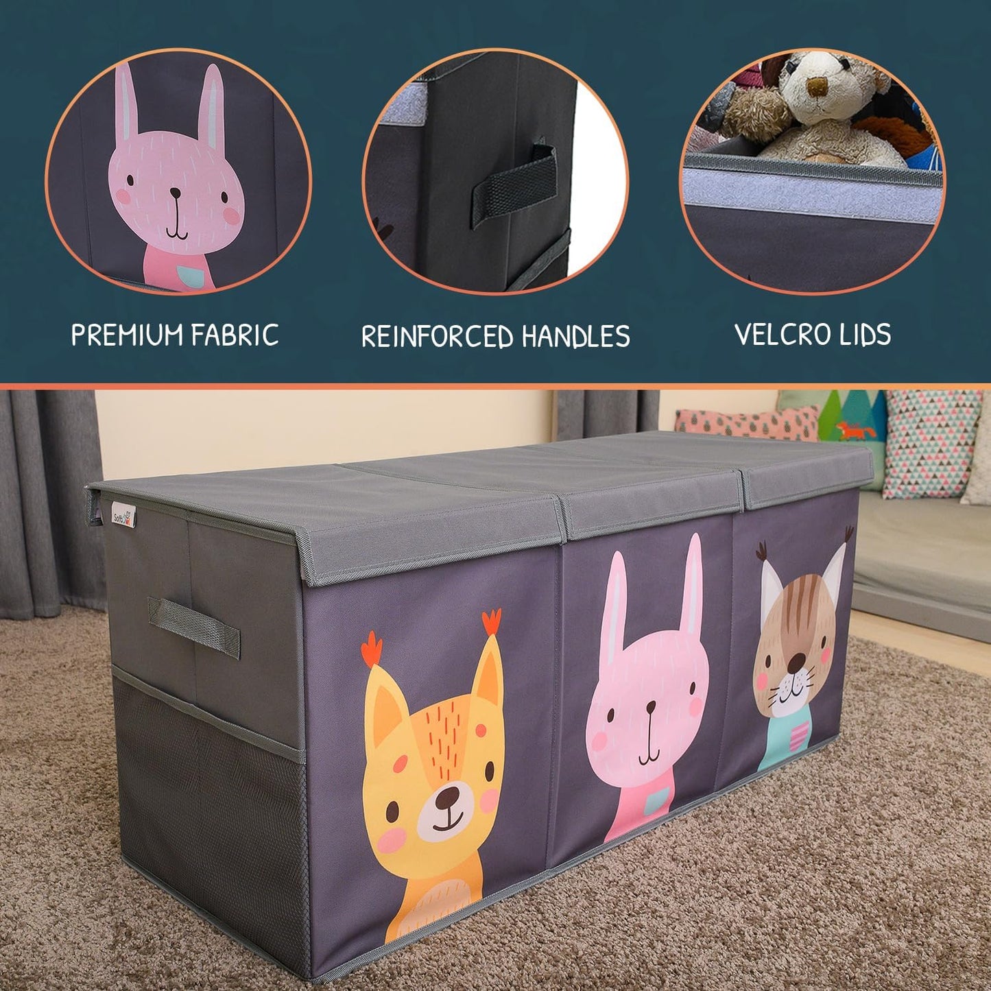 Extra Large Toy Storage Organizer with Lid - Sturdy, Collapsible Toy Chest Storage Box with Cute