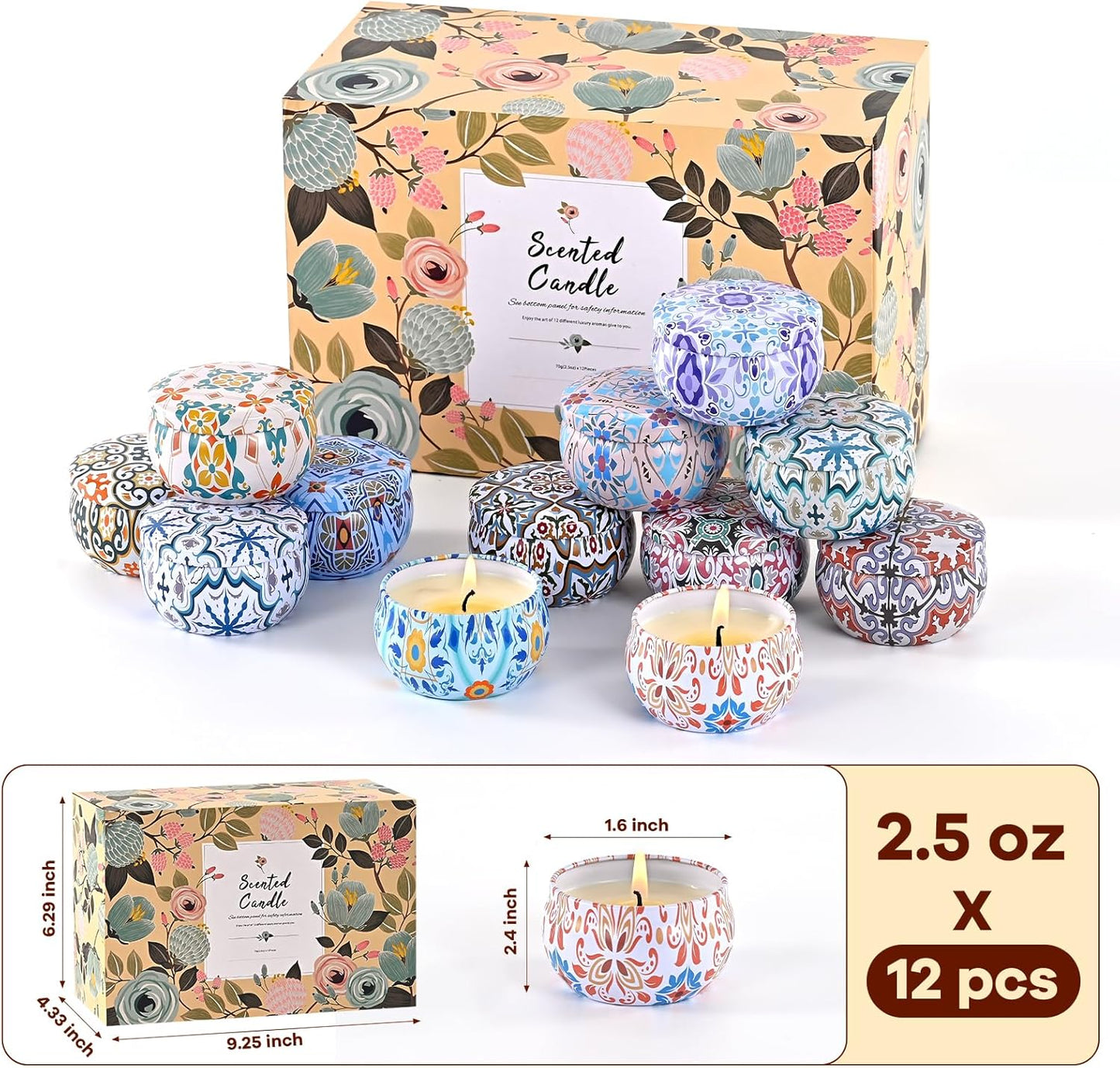 Scented Candles Gift Set, Candles for Home Scented 12 Pack, 300 Hours Long Lasting Soy Wax