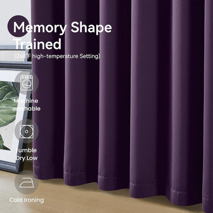 KangBang Royal Purple Pleated Long Curtain Drapes 120 Inches Long, Blackout Thermal Insulated
