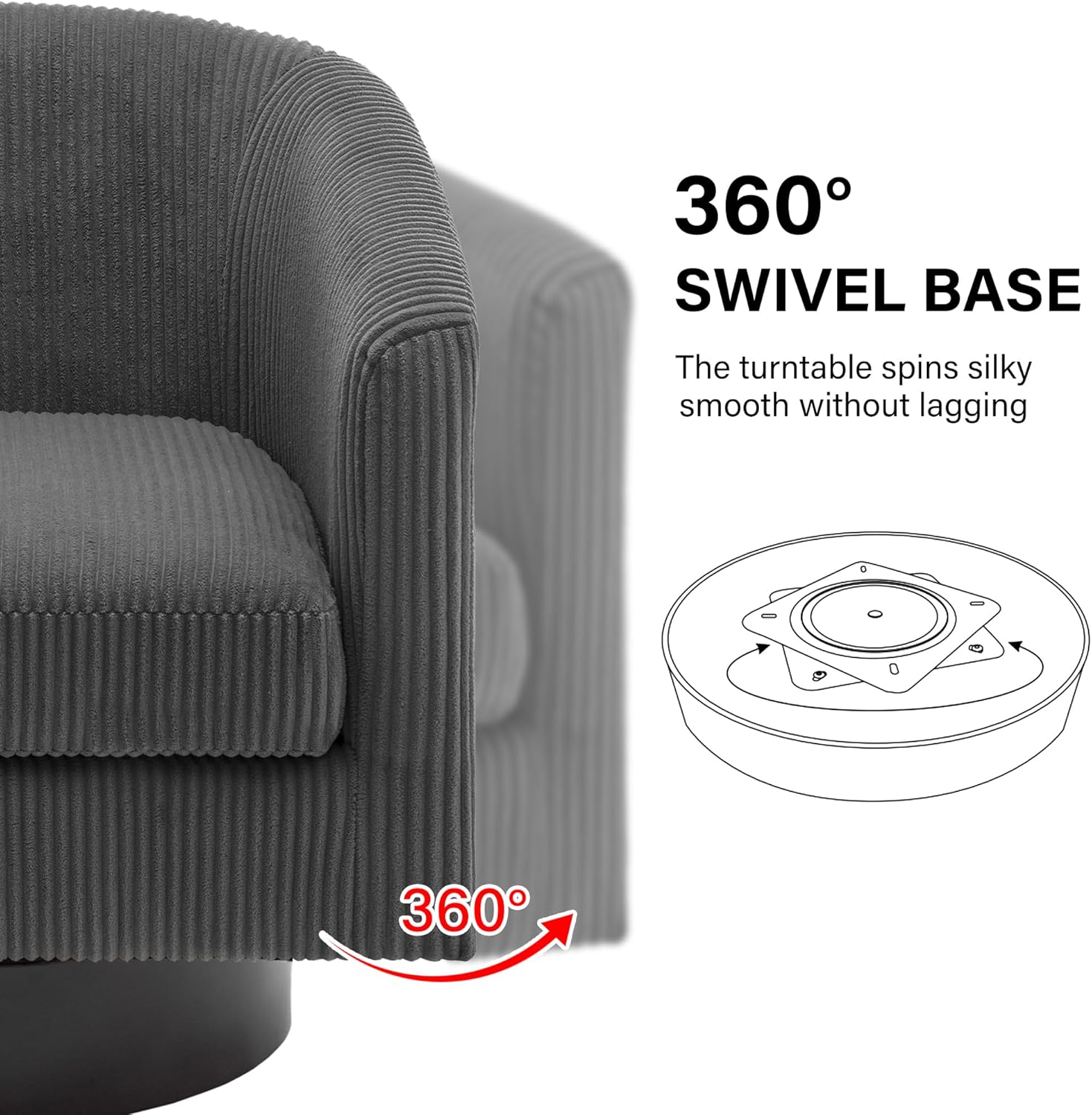 Swivel Barrel Accent Chair, Modern Round Corduroy Fabric Arm Chair for Living Room, Bedroom, Comfy