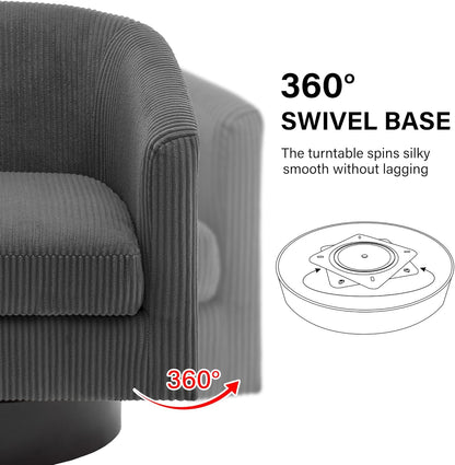 Swivel Barrel Accent Chair, Modern Round Corduroy Fabric Arm Chair for Living Room, Bedroom, Comfy