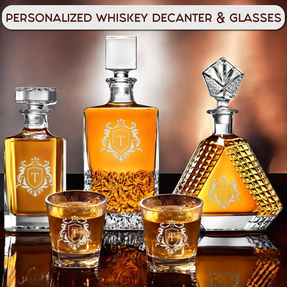 Personalized Triangle Whiskey Decanter Set for Men 650ml Luxury Gift for Groomsman, Liquor