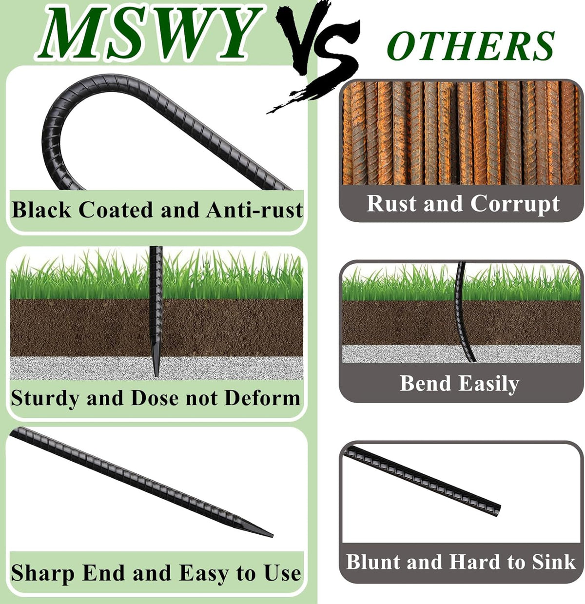 Rebar Stakes 16 Inch 20 Pack J Hook Ground Stakes Heavy Duty Tent Stakes Chain Link Fence Stakes