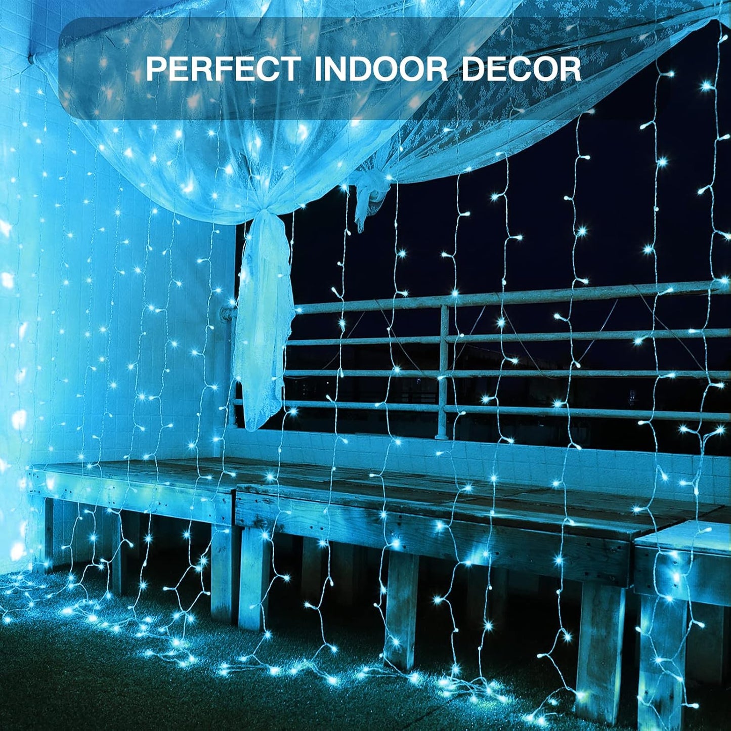 suddus Curtain Lights for Bedroom, 200 Led 6.5ft x 6.5ft Hanging String Lights Outdoor, Fairy