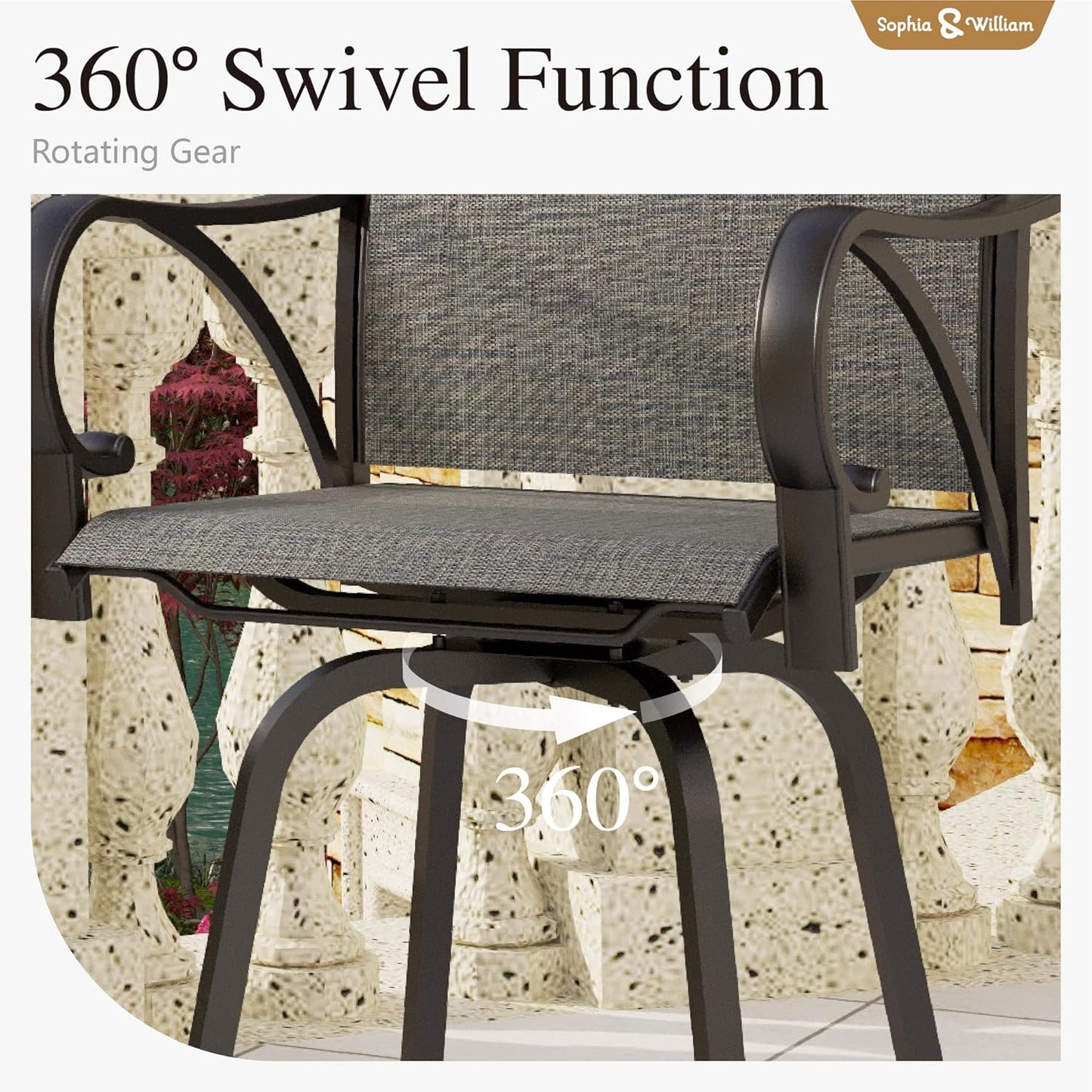 Sophia & William Outdoor Bar Set, Patio Bar Table and Chairs Set, Bar Height Patio Set - 4 x Swivel