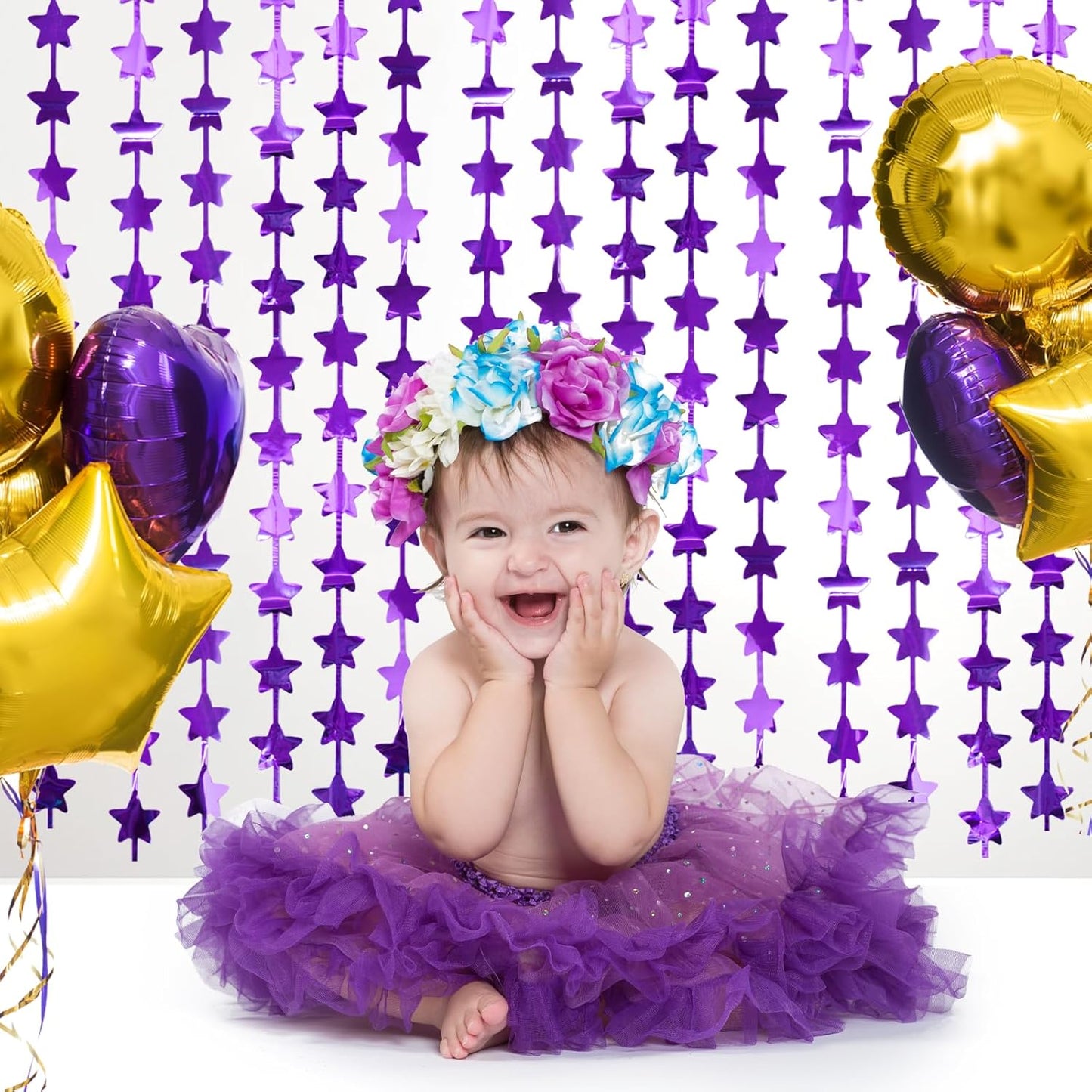 LOLStar 2Pack Purple Glitter Stars Birthday Decorations 3.3X6.6ft Each Lilac Purple Star Backdrop