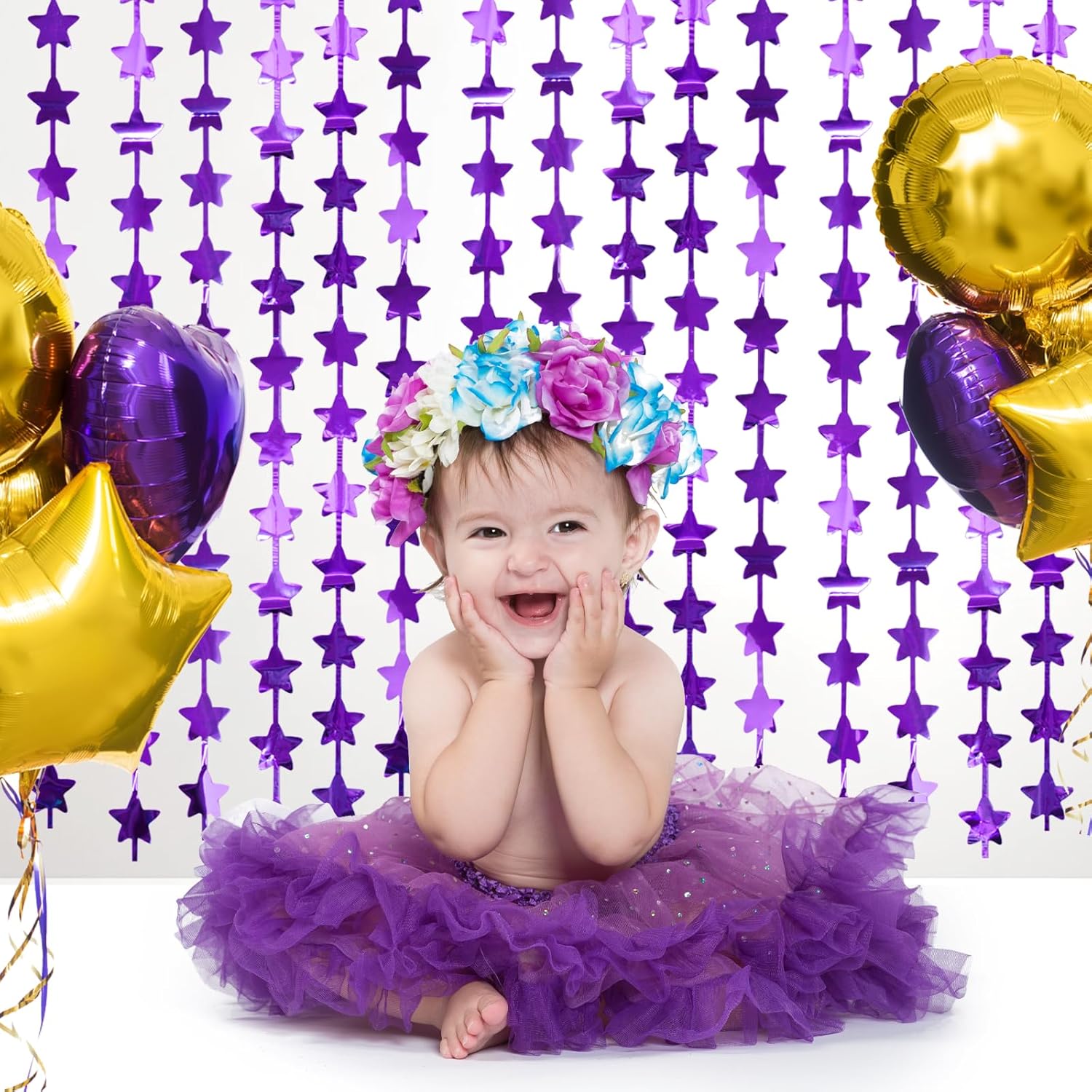 LOLStar 2Pack Purple Glitter Stars Birthday Decorations 3.3X6.6ft Each Lilac Purple Star Backdrop