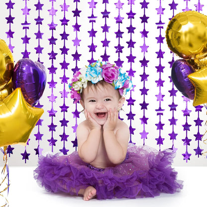 LOLStar 2Pack Purple Glitter Stars Birthday Decorations 3.3X6.6ft Each Lilac Purple Star Backdrop