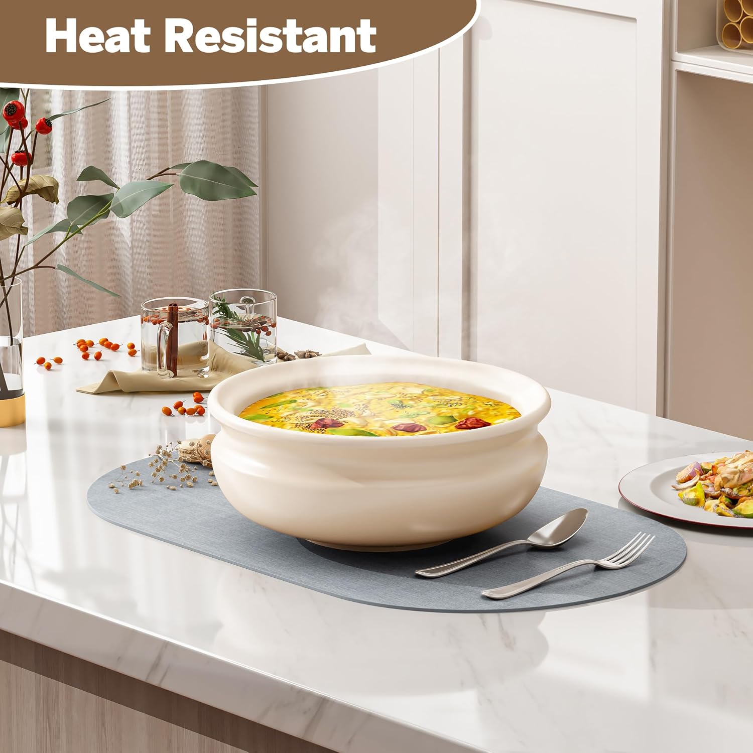 DOLOPL Placemats Set of 6, Oval Reversible Wipeable & Heat Resistant Place Mats, Modern Faux