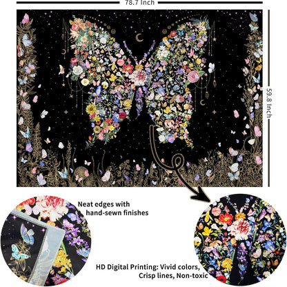 Damanse Butterfly Tapestry Wall Hanging Cute,Boho Wall Tapestry for Bedroom Aesthetic,Flower Living