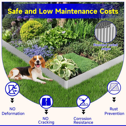 Corrugated Garden Edging,10"×20Ft Galvanized Steel Landscape Edging & Lawn Edging Border,Metal