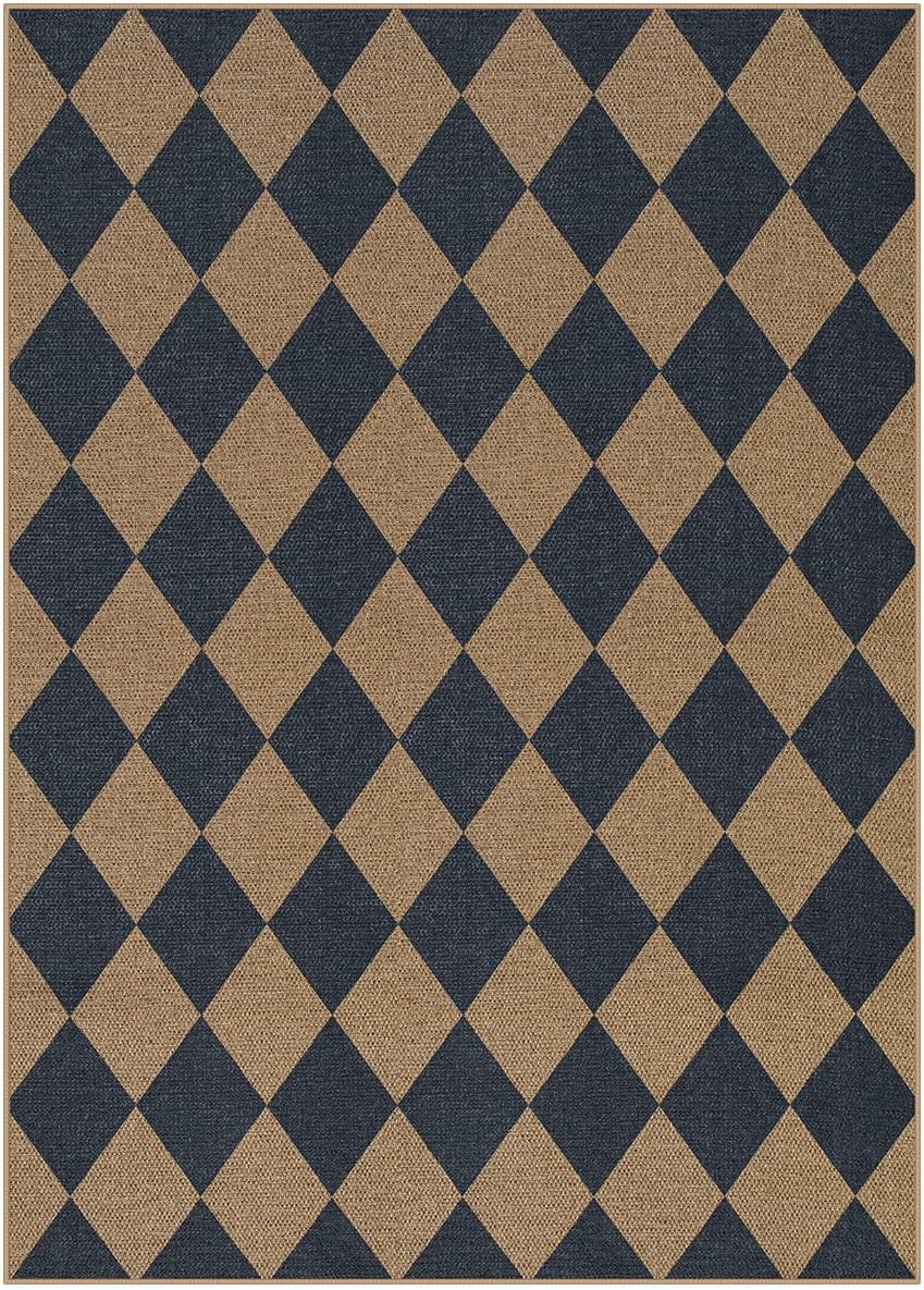 Lahome Checkered Easy Jute Washable Rug, 5x7 Area Rugs for Living Room Nature Large Dining Room