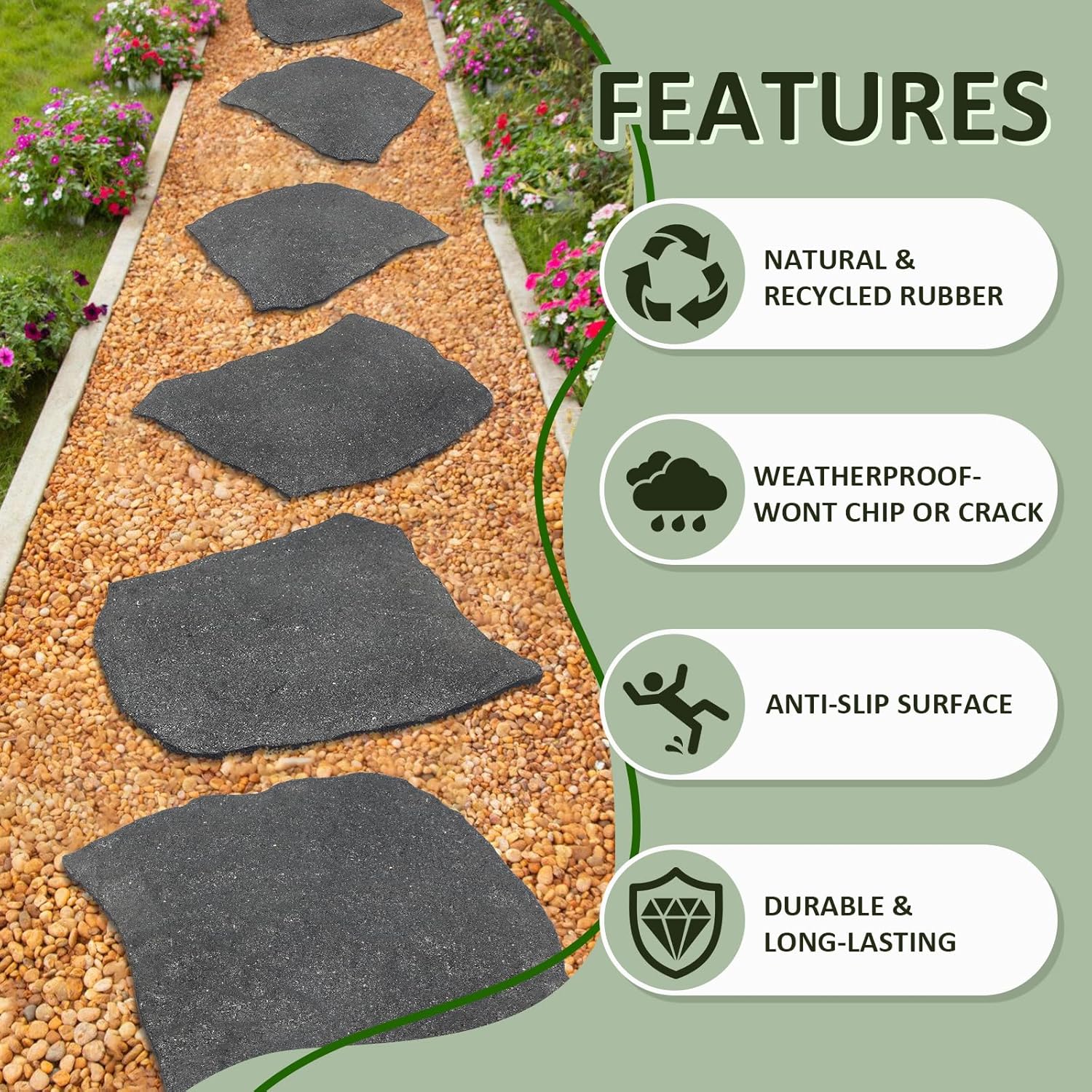 3 Pack Rubber Stepping Stones Outdoor Garden Rubber Pavers Pathway Walkway Paving Stones