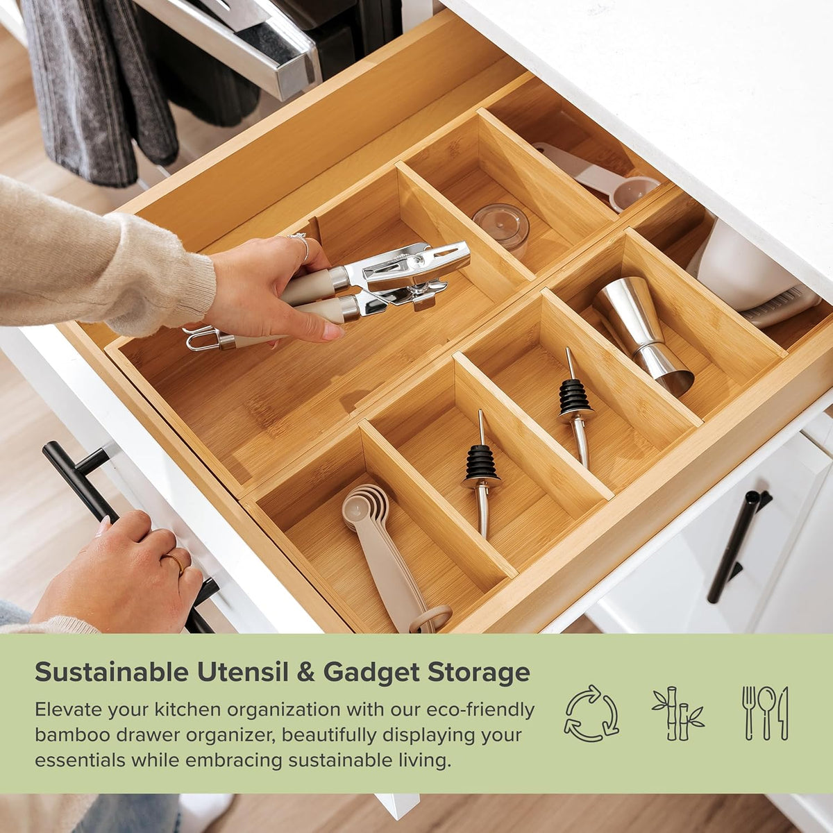 Premium Kitchen Utensils and Junk Drawer Organizer – Small 5-Compartment Design with 4 Removable