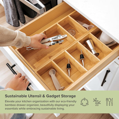 Premium Kitchen Utensils and Junk Drawer Organizer – Small 5-Compartment Design with 4 Removable