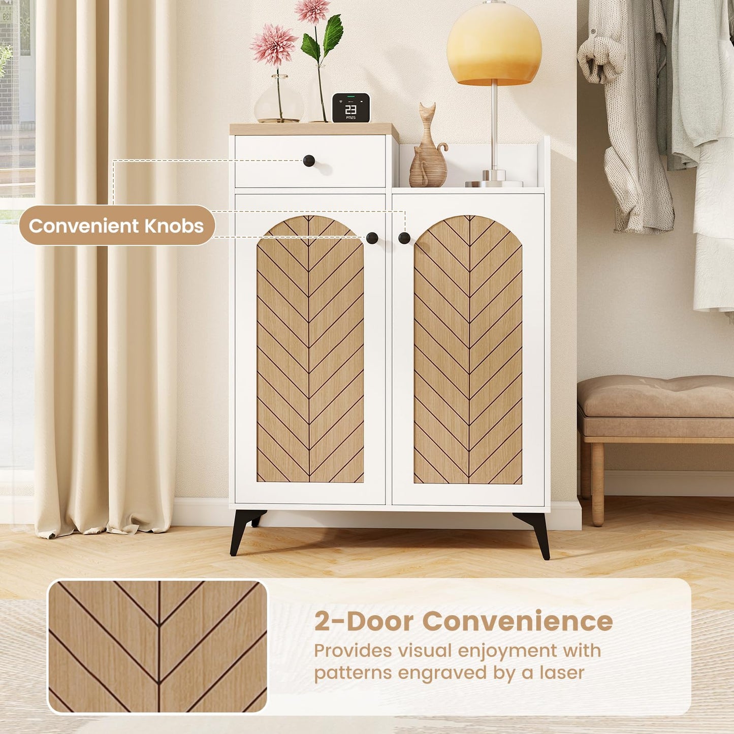 GIANTEX Shoe Storage Cabinet for Entryway, Shoe Cabinet with Doors, White