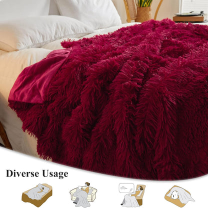 XeGe Luxury Faux Fur Throw, Red Soft 50x60 Fluffy Blanket, Shaggy Plush Decorative Couch Blanket